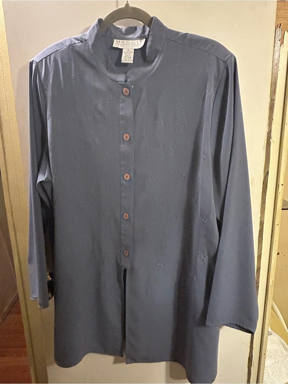 Blue Gray Long Sleeve Button-Front Jacket